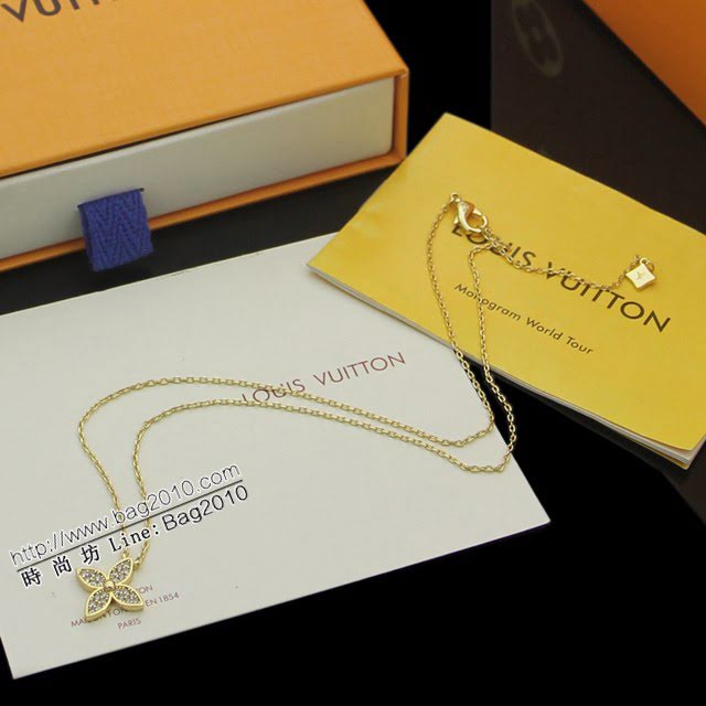 Louis Vuitton新款飾品 路易威登玫瑰金滿鑽手鏈 LV四葉草花亞金材質鎖骨手鏈  zglv1997